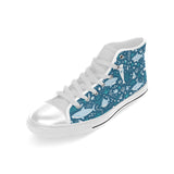 Cute shark pattern Men's High Top Canvas Shoes White