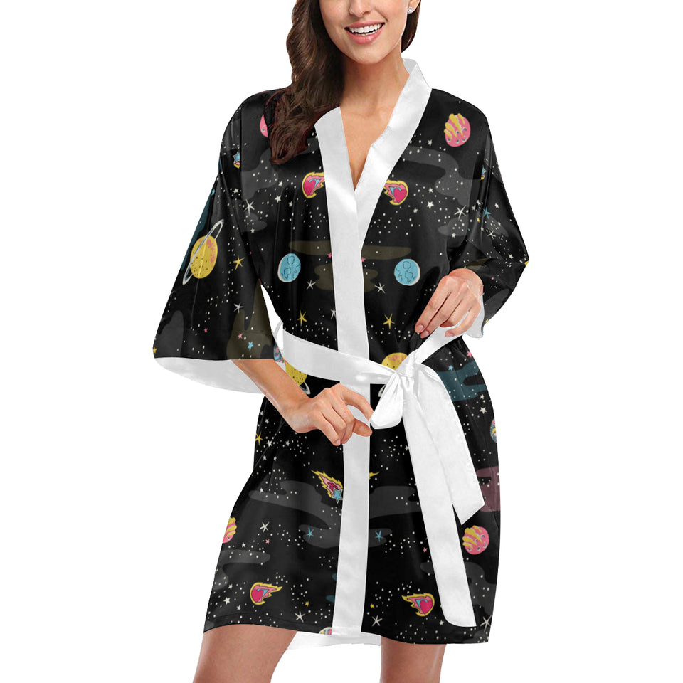 space pattern Women's Short Kimono Robe