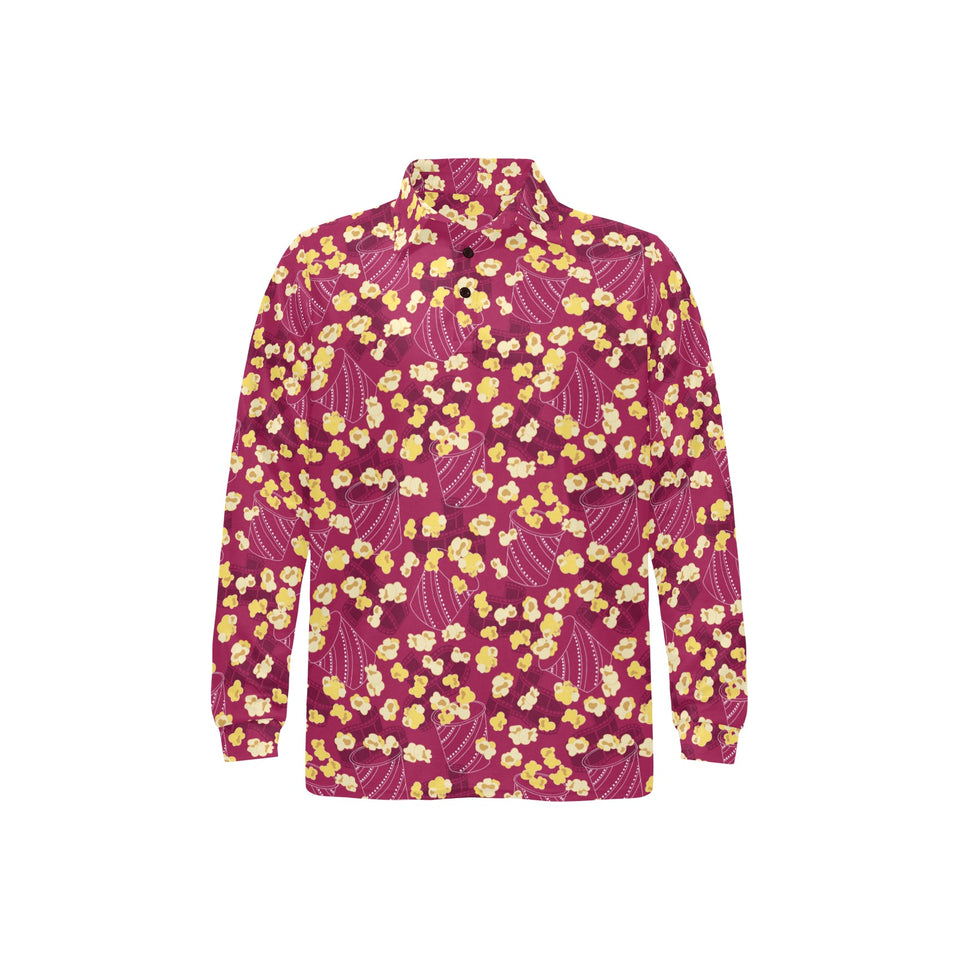 Popcorn Pattern Print Design 02 Men's Long Sleeve Polo Shirt