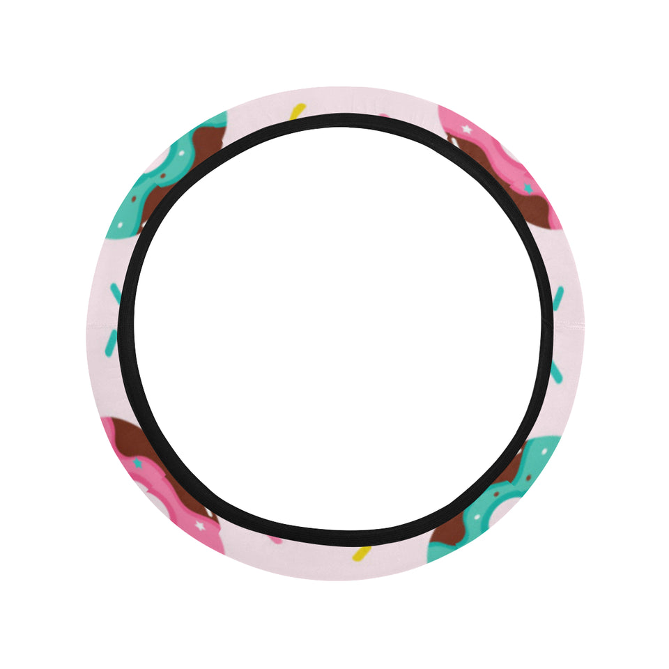 Donut pattern glaze pink background Car Steering Wheel Cover
