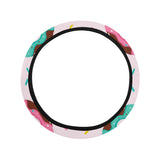 Donut pattern glaze pink background Car Steering Wheel Cover