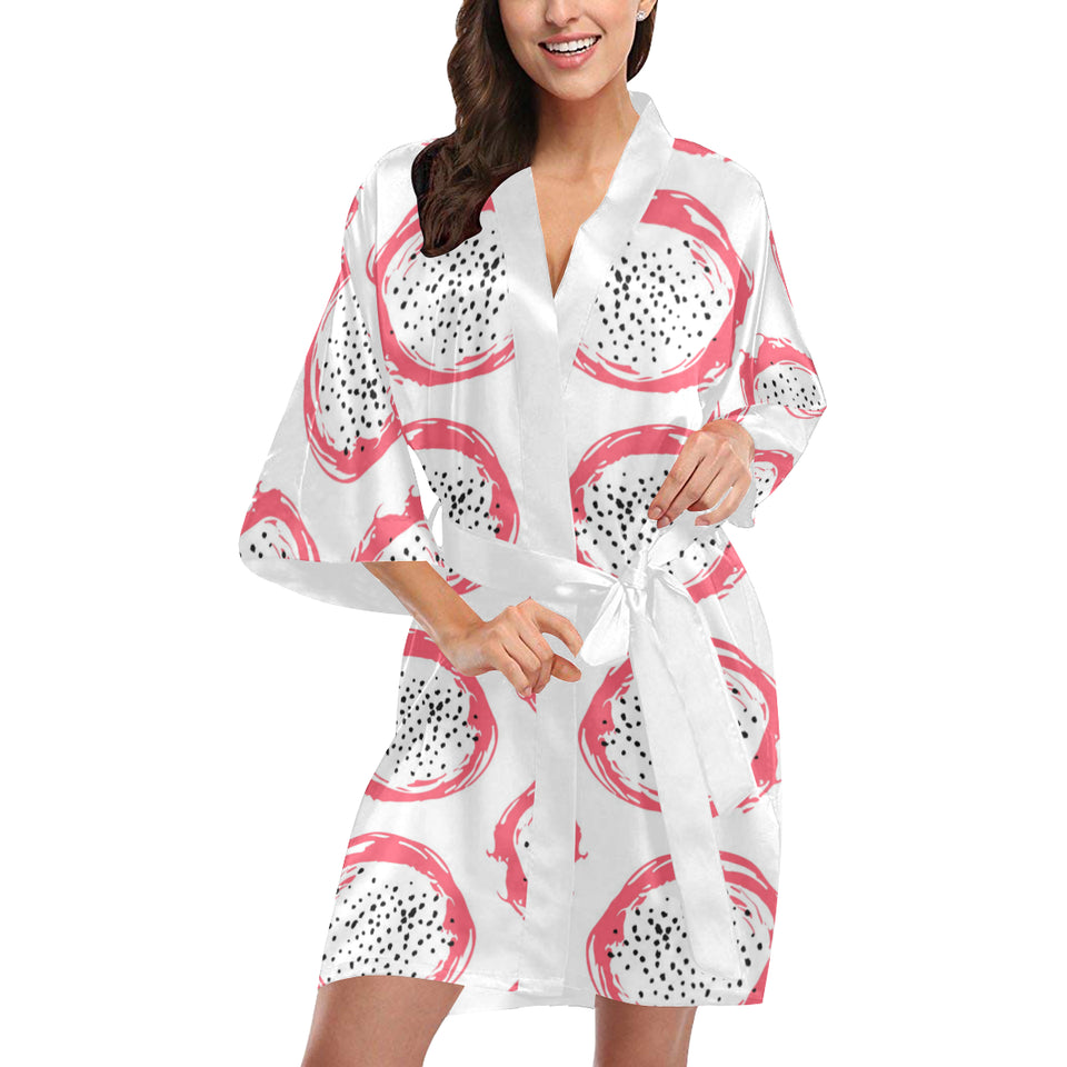 Hand drawn dragon fruit Women's Short Kimono Robe