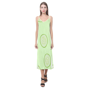 Cucumber pattern V-Neck Open Fork Long Dress
