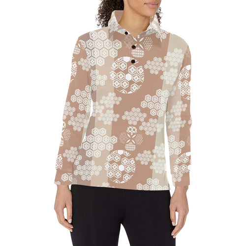Beautiful hexagon japanese pattern Women's Long Sleeve Polo Shirt
