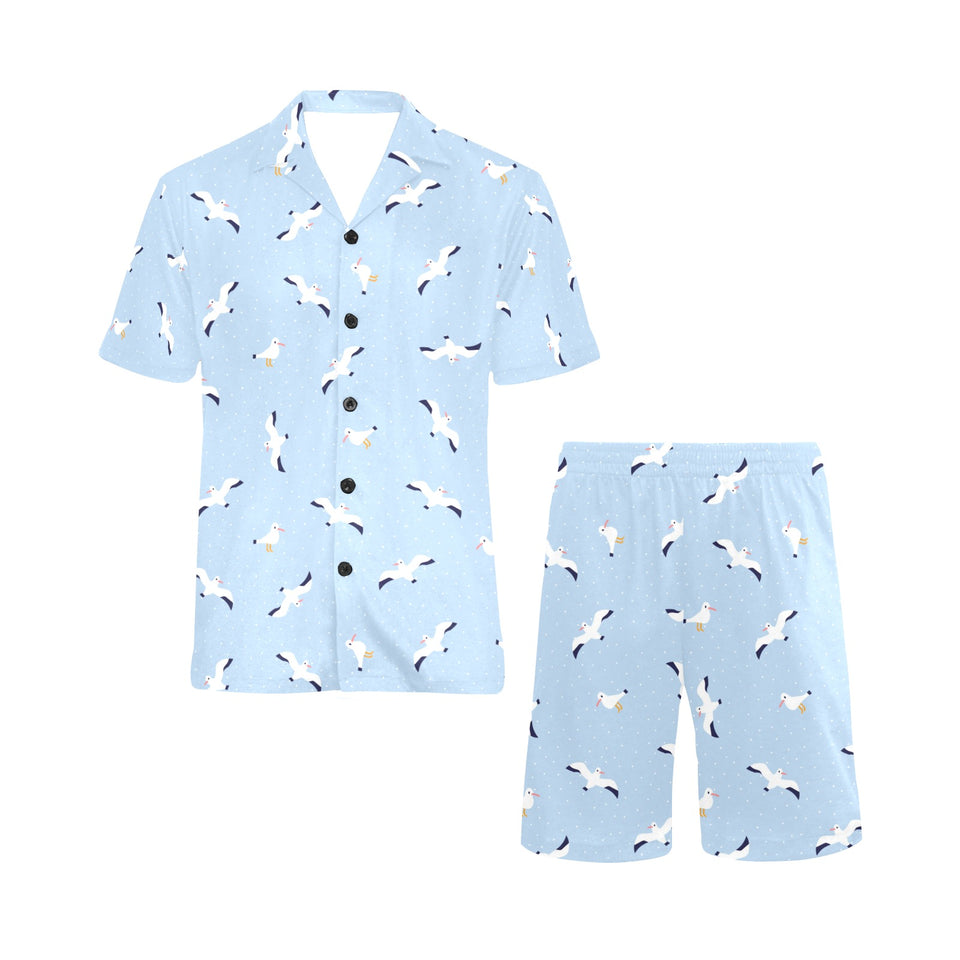 Seagull Pattern Print Design 02 Men's V-Neck Short Pajama Set