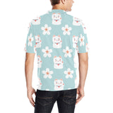 Maneki neko cat sakura Men's All Over Print Polo Shirt