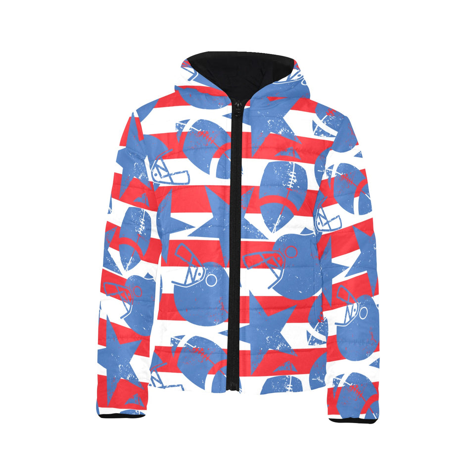 American football ball star stripes pattern Kids' Boys' Girls' Padded Hooded Jacket