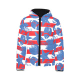American football ball star stripes pattern Kids' Boys' Girls' Padded Hooded Jacket
