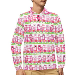 Teddy Bear Pattern Print Design 04 Men's Long Sleeve Polo Shirt