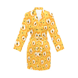 Lion Pattern Print Design 03 Women's Long Sleeve Belted Night Robe