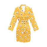 Lion Pattern Print Design 03 Women's Long Sleeve Belted Night Robe