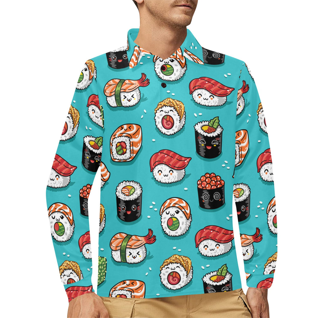Cute sushi pattern Men's Long Sleeve Polo Shirt
