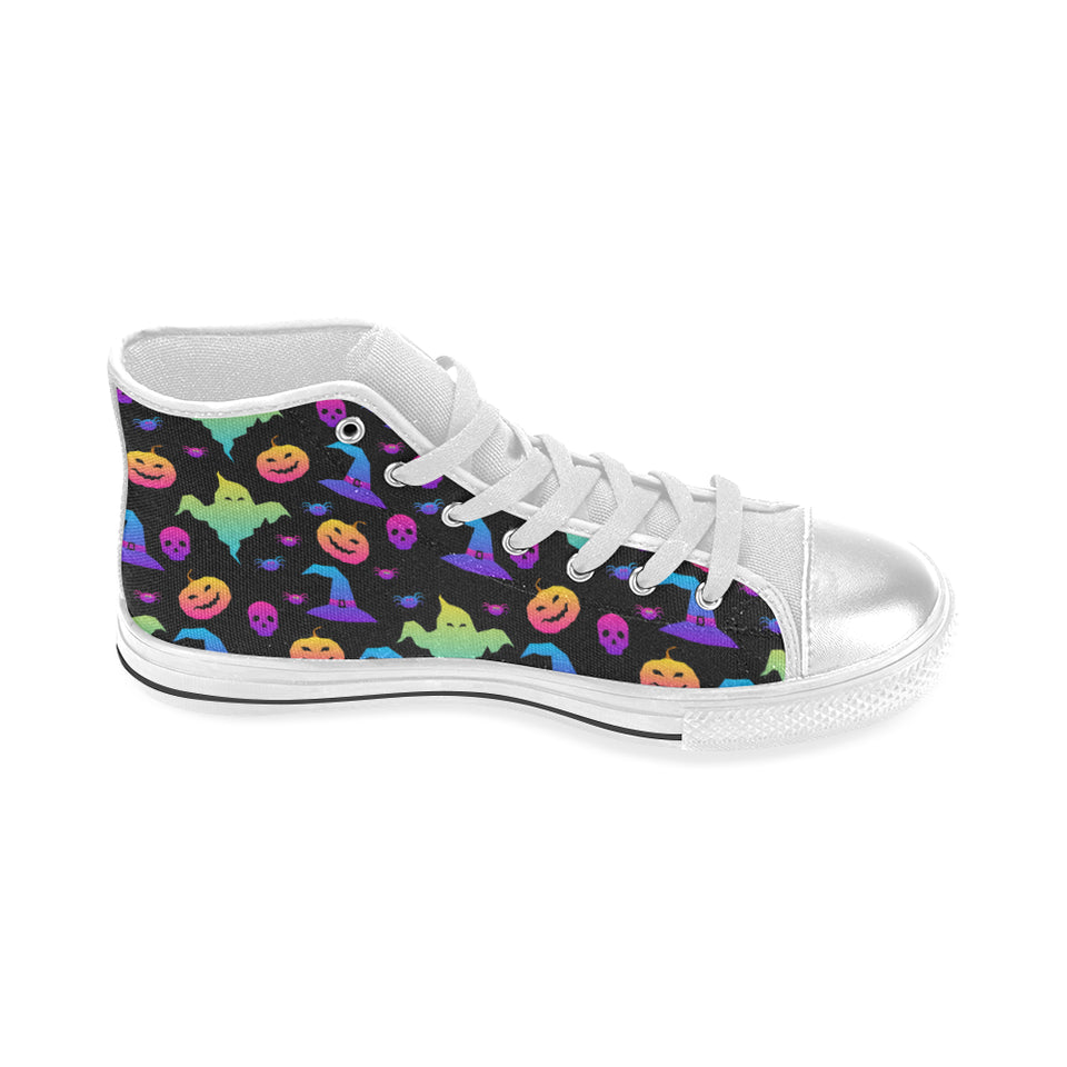 Colorful halloween background Women's High Top Canvas Shoes White