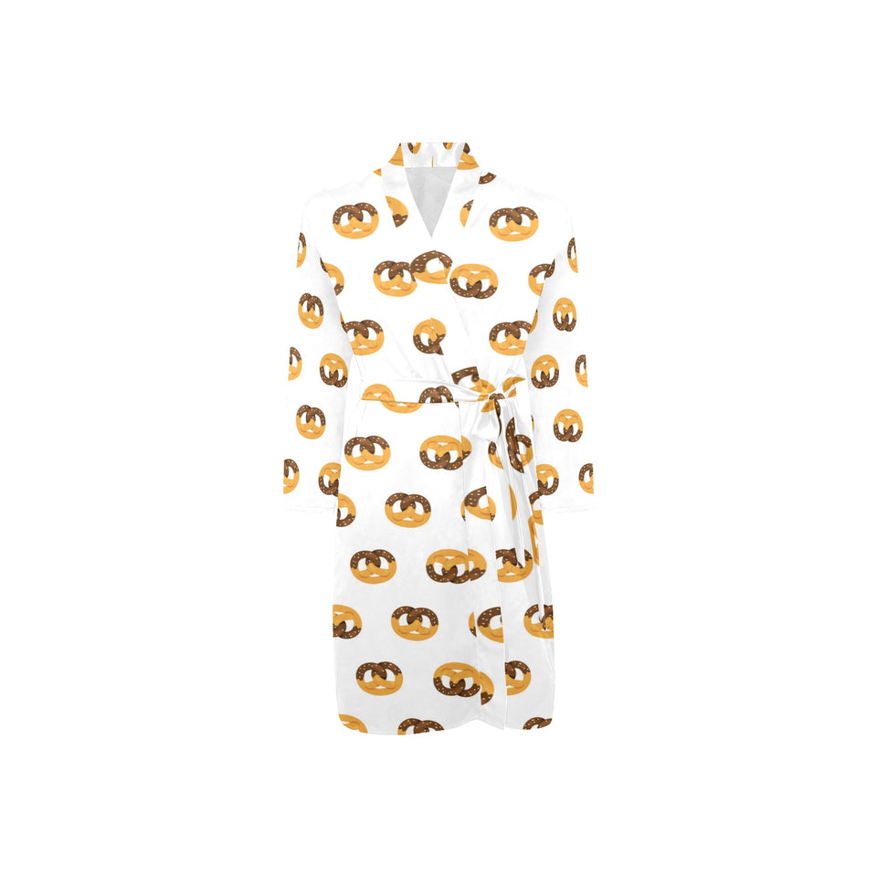 Pretzels Pattern Print Design 02 Men's Long Sleeve Belted Night Robe