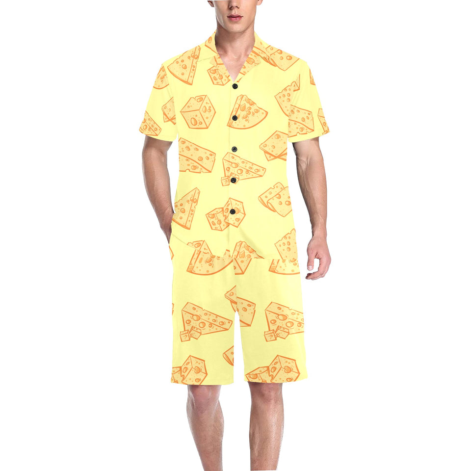 Cheese design pattern Men's V-Neck Short Pajama Set