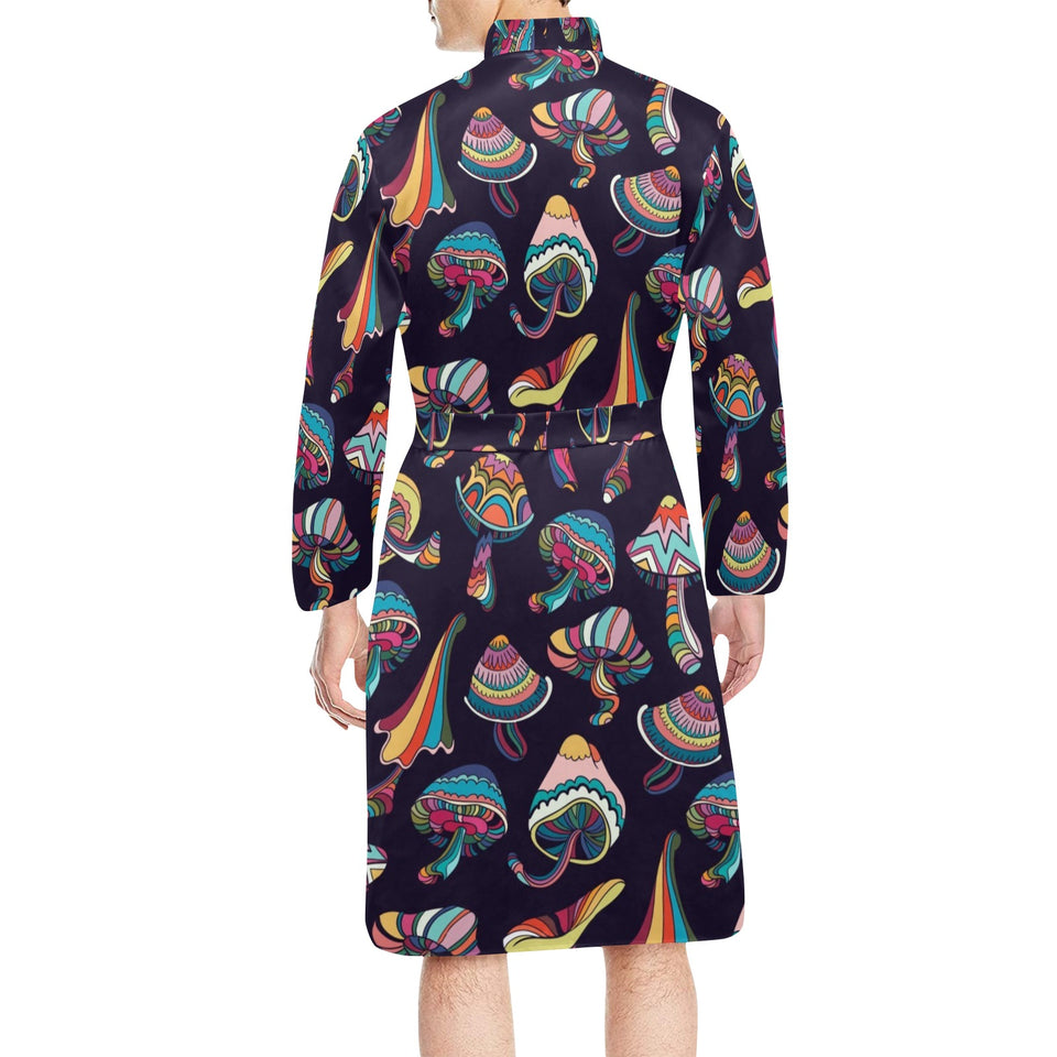 Colorful mushroom pattern Men's Long Sleeve Belted Night Robe