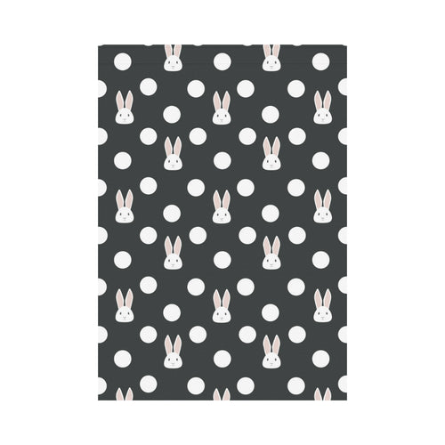 Cute white rabbit polka dots black background House Flag Garden Flag