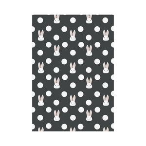 Cute white rabbit polka dots black background House Flag Garden Flag