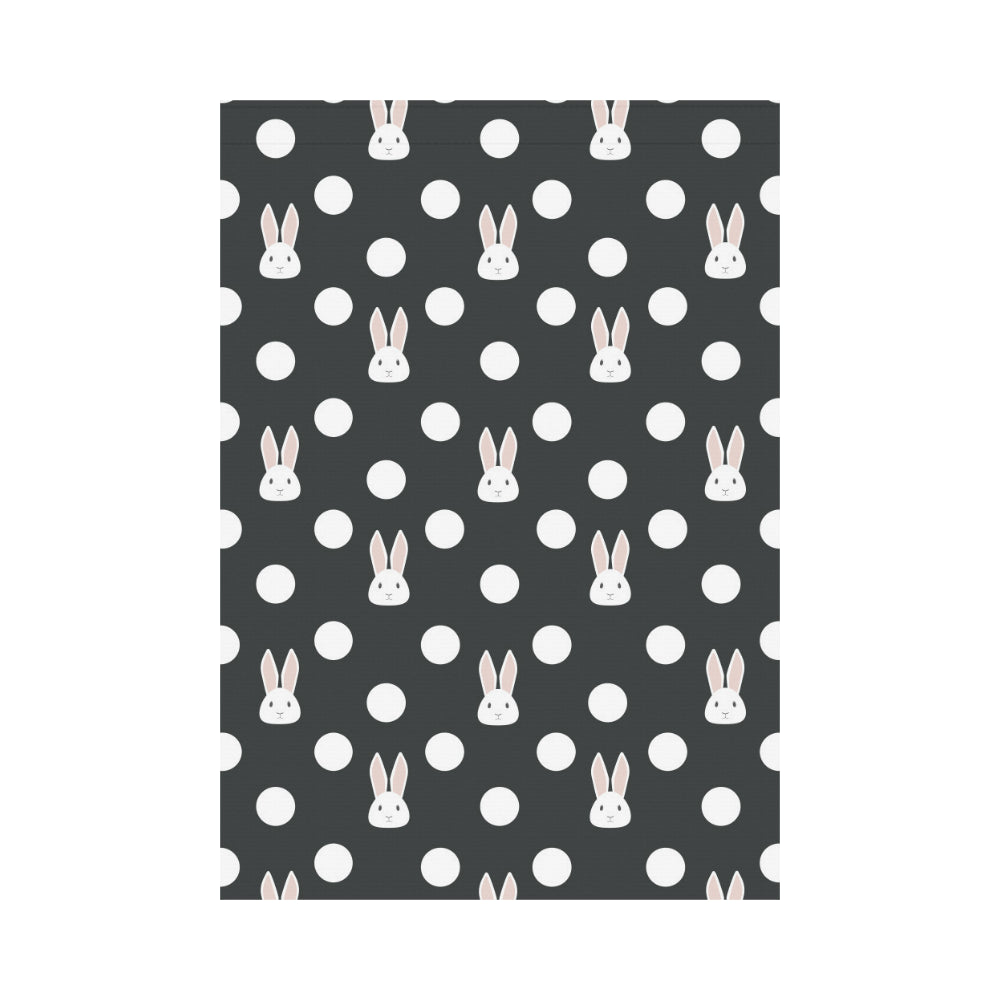 Cute white rabbit polka dots black background House Flag Garden Flag