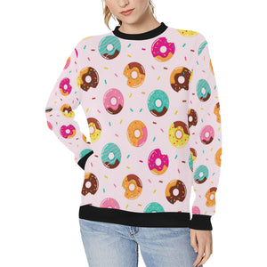 Donut pattern glaze pink background Women's Crew Neck Sweatshirt