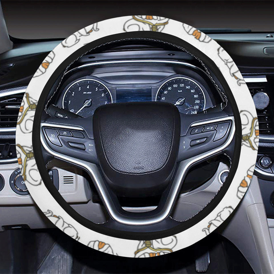 English Bulldog Pattern Print Design 03 Car Steering Wheel Cover