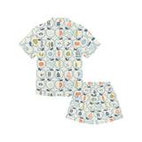 apples leaves pattern Kids' Boys' Girls' V-Neck Short Pajama Set