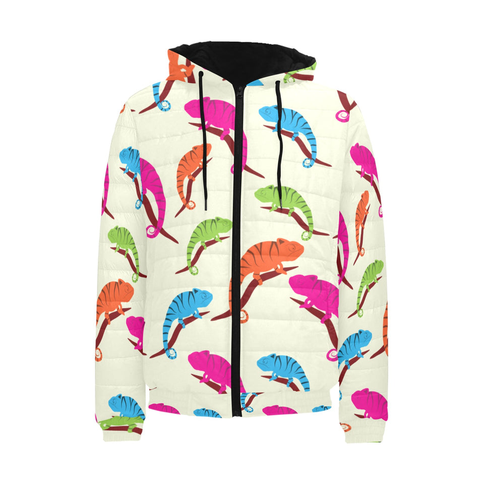 Colorful Chameleon lizard pattern Men's Padded Hooded Jacket