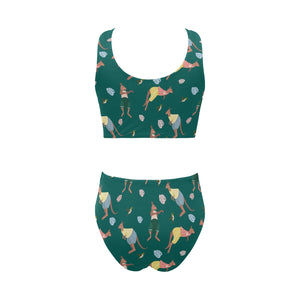 Kangaroo leaves pattern Chest Bowknot High Waisted Bikini Swimsuit