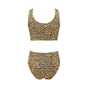 Leopard skin print Chest Bowknot High Waisted Bikini Swimsuit