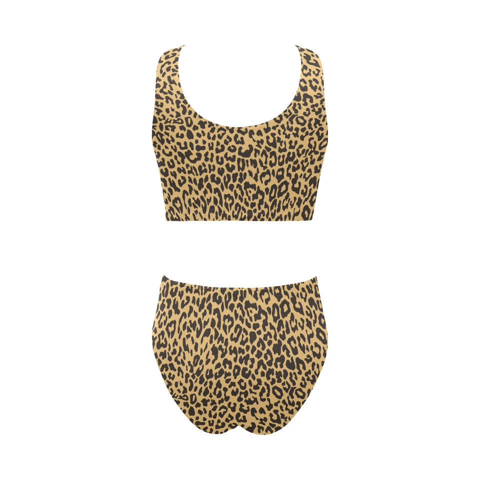 Leopard skin print Chest Bowknot High Waisted Bikini Swimsuit