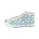 Cute rainbow clound star pattern blue background Women's High Top Canvas Shoes White