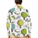 Hot Air Balloon Bird Cloud Pattern Men's Long Sleeve Polo Shirt