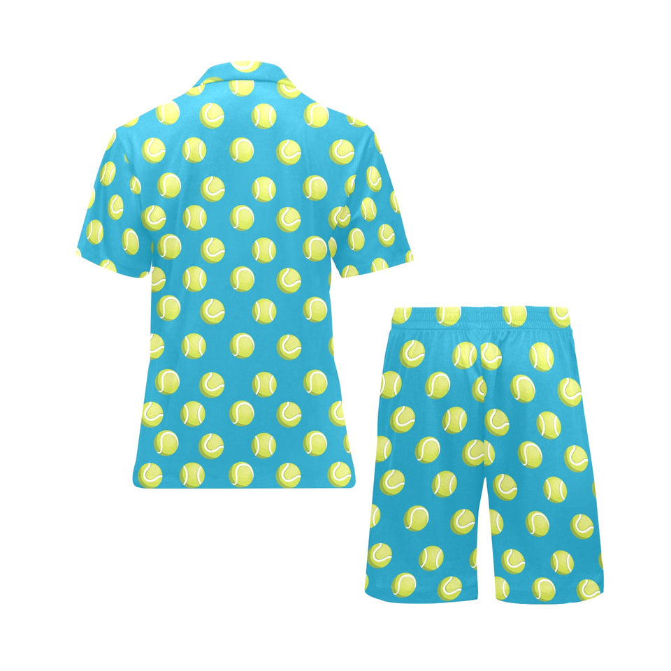 Tennis Pattern Print Design 05 Men's V-Neck Short Pajama Set