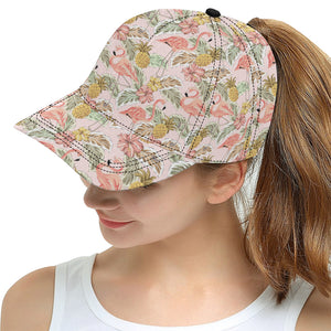 Pink flamingo birds pineapples hibiscus flower pat All Over Print Snapback Cap