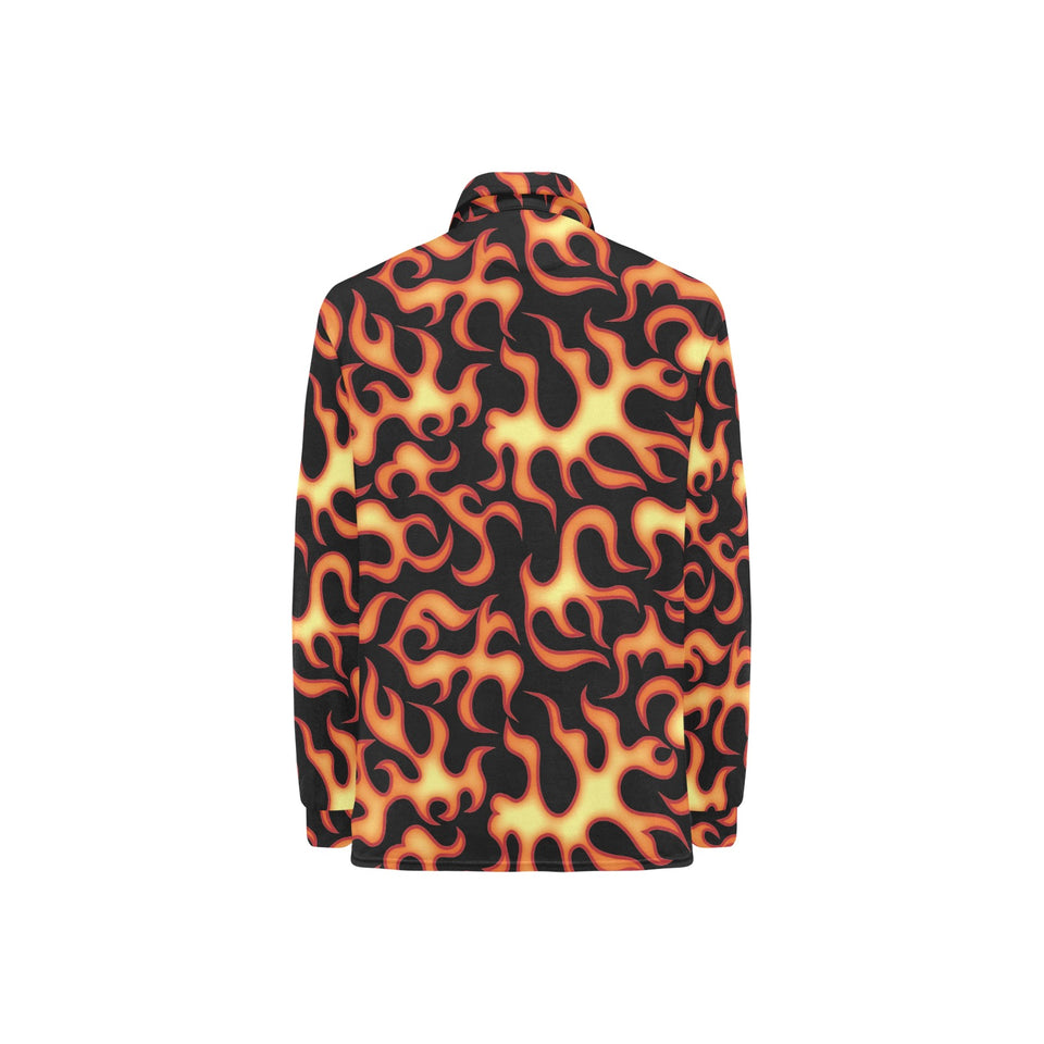 Fire flame dark pattern Women's Long Sleeve Polo Shirt
