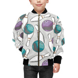 Bowling ball and pin gray background Kids' Boys' Girls' Bomber Jacket