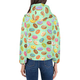 Colorful donut pattern green background Women's Padded Hooded Jacket