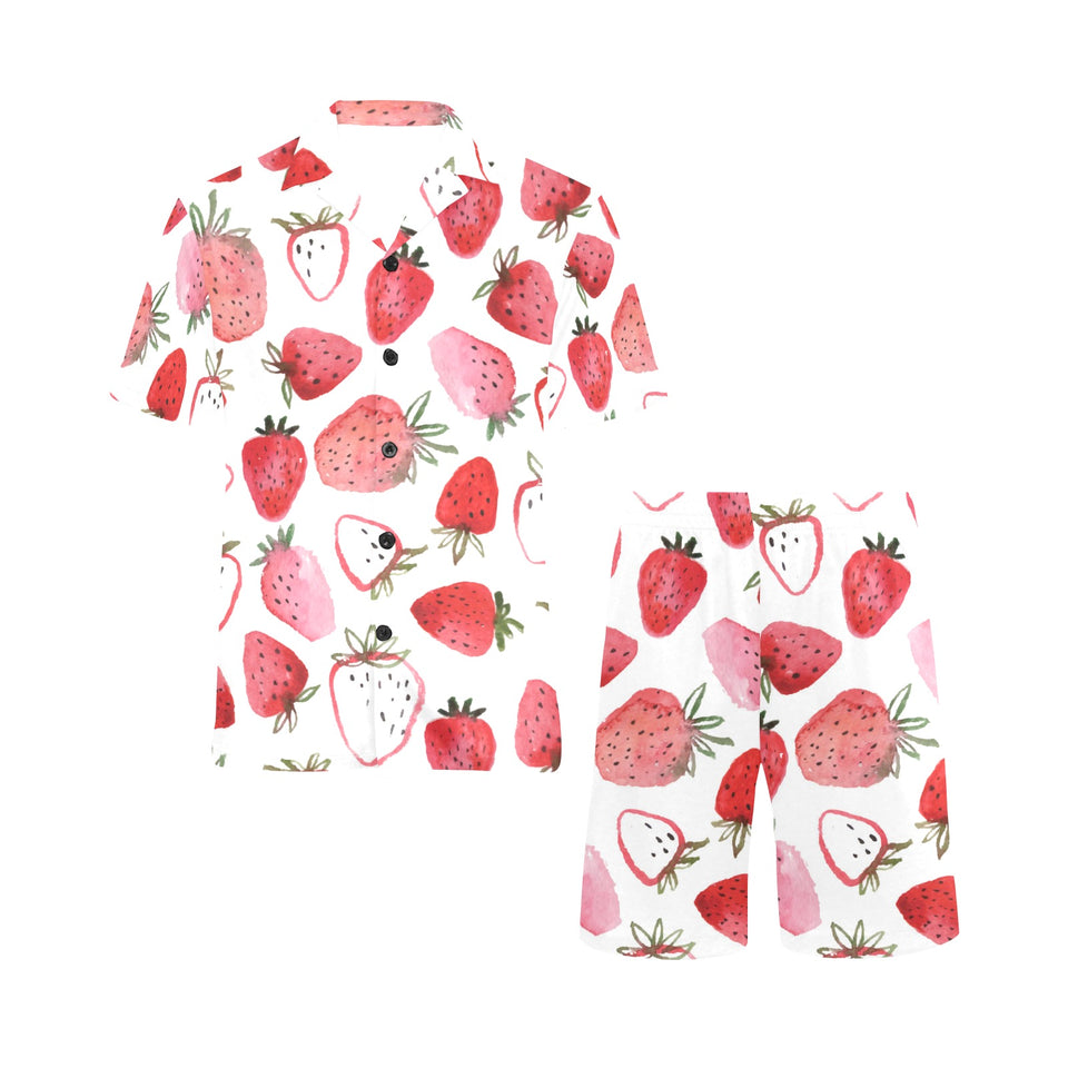 watercolor hand drawn beautiful strawberry pattern Men's V-Neck Short Pajama Set