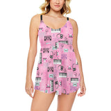 Piano Pattern Print Design 01 Chest Sexy Pleated Two Piece Swim Dress