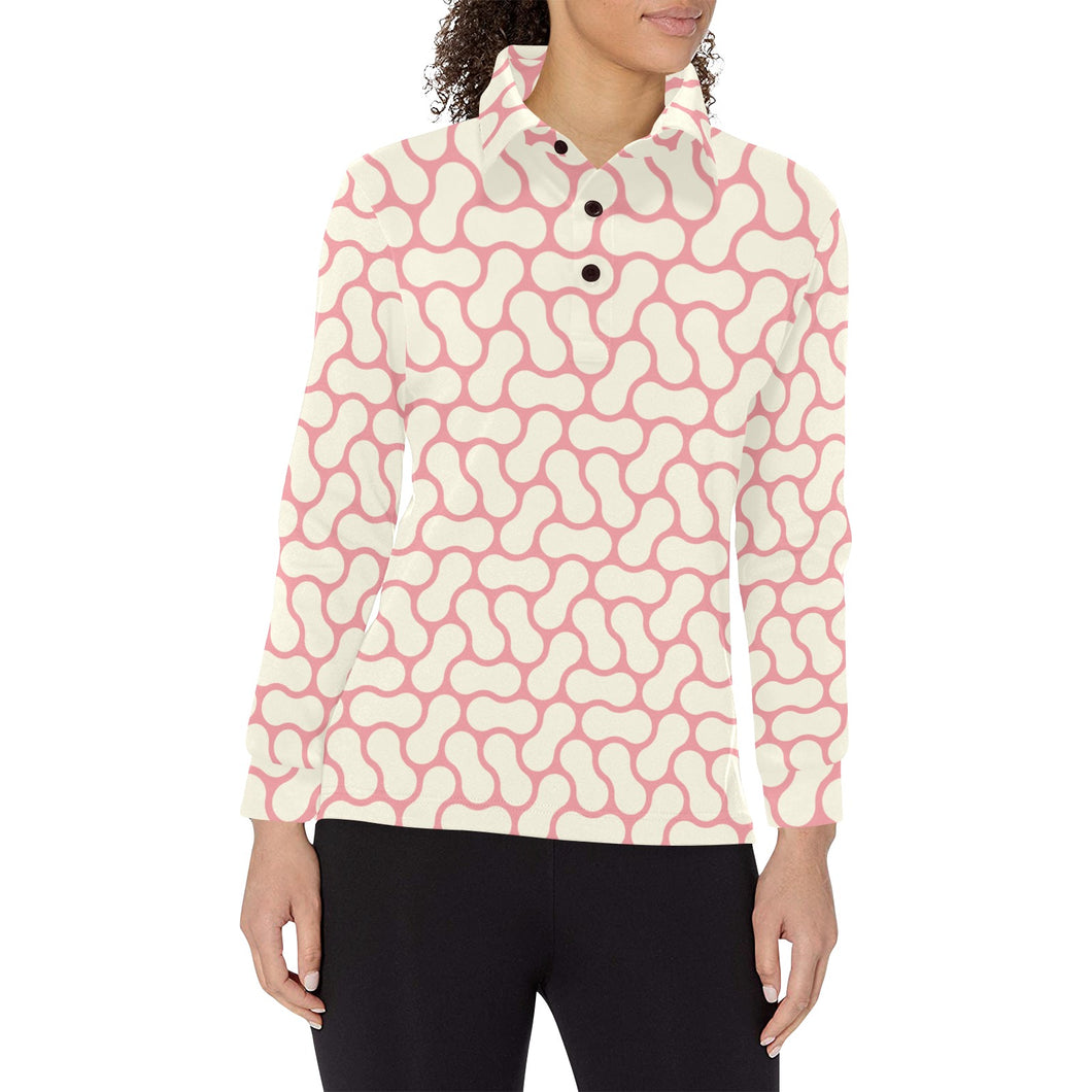 peanuts texture pattern Women's Long Sleeve Polo Shirt