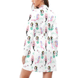 cute mermaid dolphin fish starfish pattern Women's Long Sleeve Belted Night Robe
