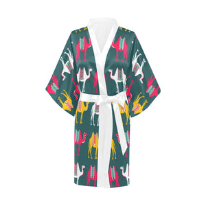 Camel pattern Women's Short Kimono Robe