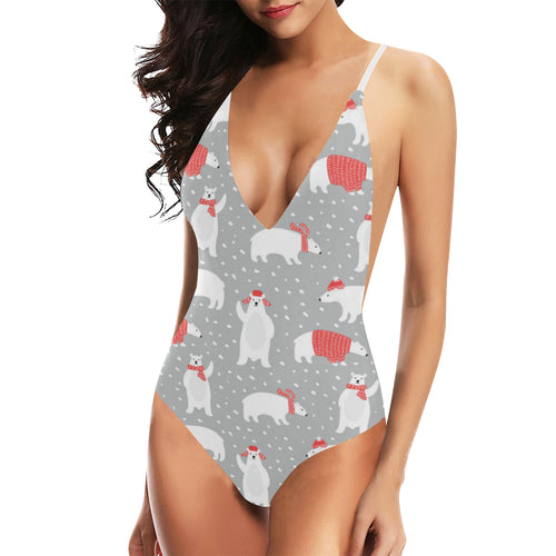 Cute polar bear christmas snow pattern Women's One-Piece Swimsuit