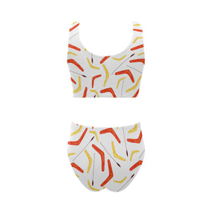 Waterclor boomerang Australian aboriginal ornament Chest Bowknot High Waisted Bikini Swimsuit
