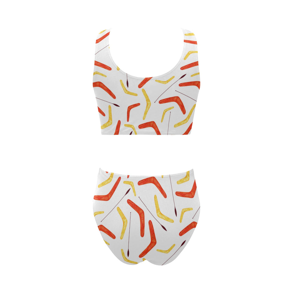 Waterclor boomerang Australian aboriginal ornament Chest Bowknot High Waisted Bikini Swimsuit