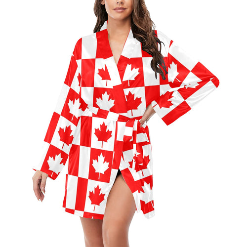 Canada Pattern Print Design 05 Women's Long Sleeve Belted Night Robe