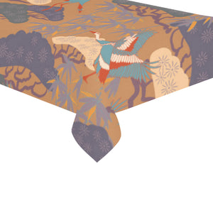 Bonsai bamboo stork japanese pattern brown theme Tablecloth