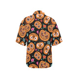 Pumpkin flowers spiderweb Halloween theme Women's All Over Print Hawaiian Shirt