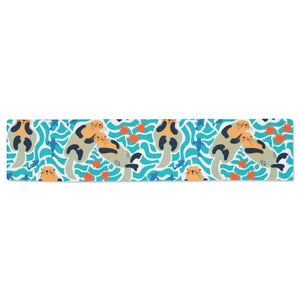 Cute sea otters fishe sea urchin pattern Table Runner