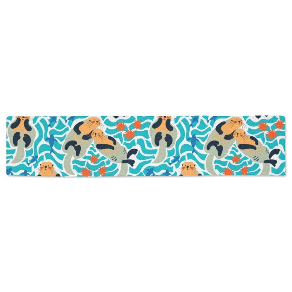Cute sea otters fishe sea urchin pattern Table Runner